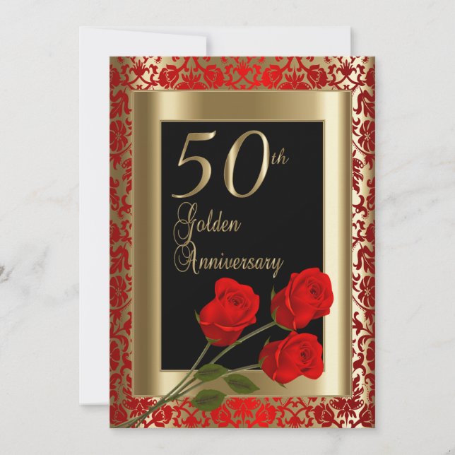 50th Golden Anniversary with Red Roses Invitation (Front)