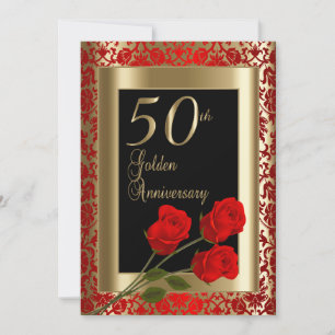 50th Golden Anniversary with Red Roses Invitation