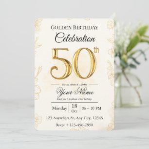 50th Golden Birthday Invitation