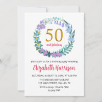 50th Golden Birthday Party Floral Wreath Bluebells