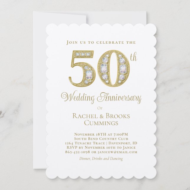 50th Golden Elegant Wedding Anniversary Party Invitation (Front)