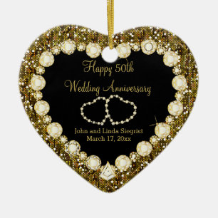 50th Golden Glitter Wedding Anniversary Ceramic Tree Decoration