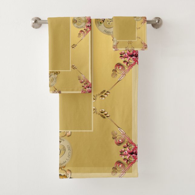 50th Golden Ochre Wedding Anniversary Bath Towel  (Insitu)