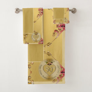 50th Golden Ochre Wedding Anniversary Bath Towel