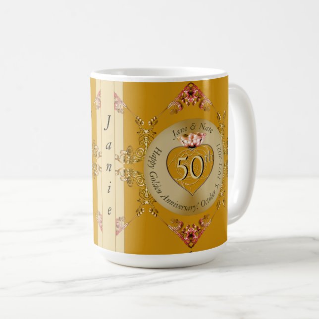 50th Golden Ochre Wedding Anniversary  Coffee Mug (Front Right)