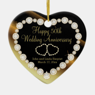 50th Golden Photo Wedding Anniversary Ceramic Tree Decoration