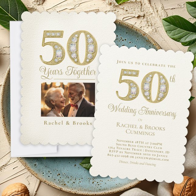 50th Golden Photo Wedding Anniversary Party Invitation (Creator Uploaded)