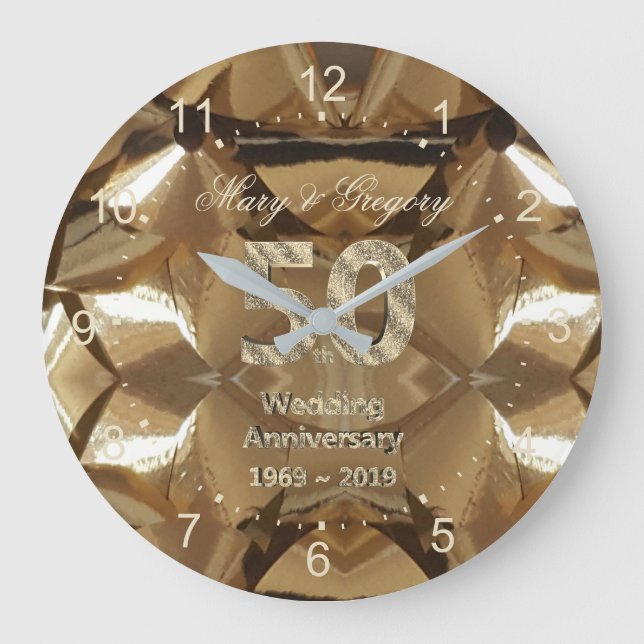 50th Golden Wedding Anniversary 2019 Large Clock (Front)