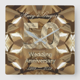 50th Golden Wedding Anniversary 2019 Typography Square Wall Clock