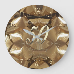 50th Golden Wedding Anniversary 2021 Elegant Gold Large Clock