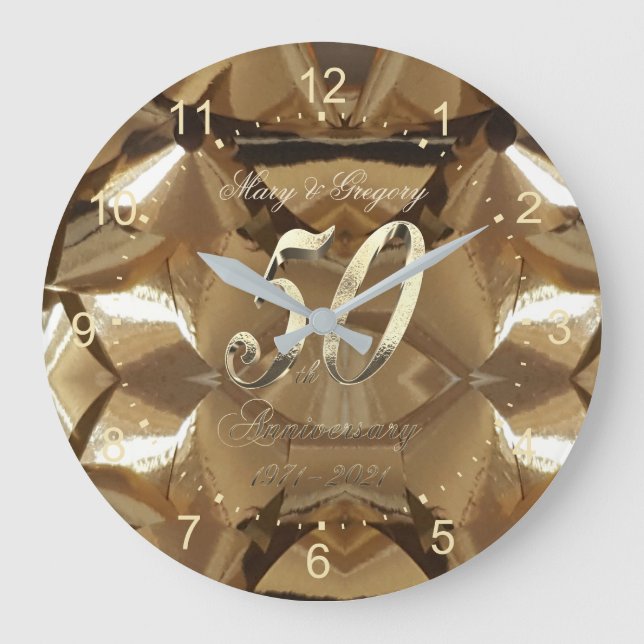 50th Golden Wedding Anniversary 2021 Elegant Gold Large Clock (Front)