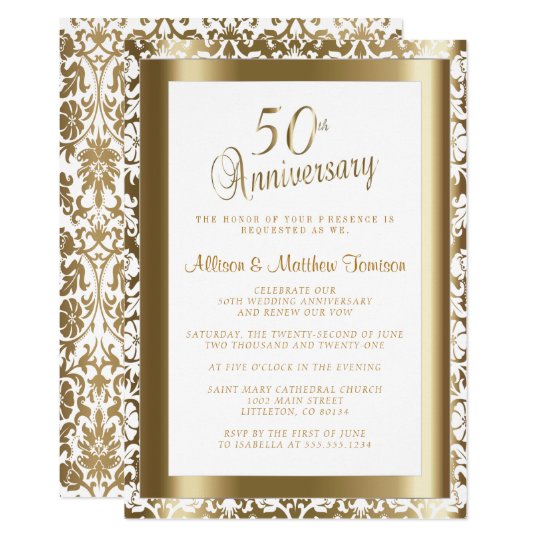 50th Golden Wedding  Anniversary  2 DIY Text  Invitation  