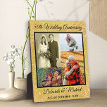 50th Golden Wedding Anniversary 4 Photo Plaque<br><div class="desc">Custom 50th Golden Wedding Anniversary photo plaque. Create your own unique piece by uploading 4 of your favorite photos from the last 50 years. This elegant, modern design is gold and black with a gold glitter and textured effect. Your pictures are set in a black border and framed with black...</div>