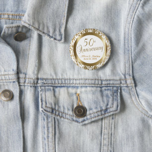 50th Golden Wedding Anniversary 6 Cm Round Badge