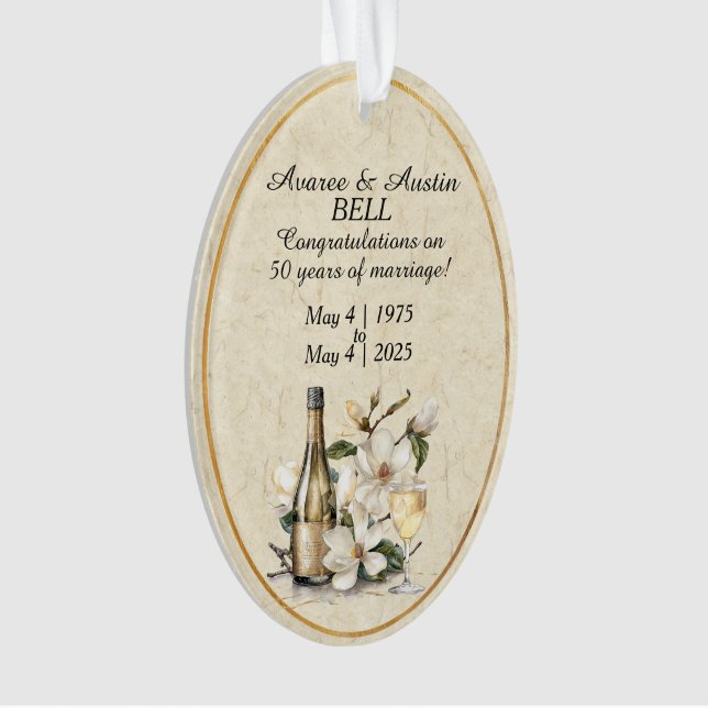 50th Golden Wedding Anniversary Acrylic Ornament (Front)