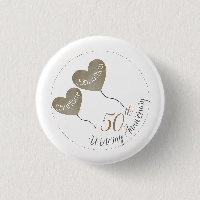 50th Golden Wedding Anniversary balloon 3 Cm Round Badge (Front)