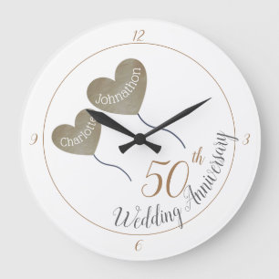 50th Golden Wedding Anniversary balloon Large Clock