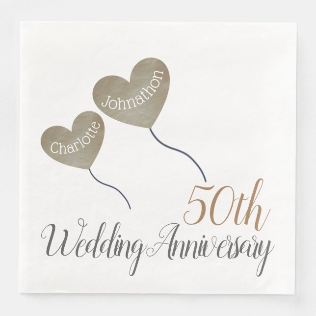 50th golden Wedding Anniversary balloon Napkin (Front)