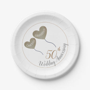 50th Golden Wedding Anniversary balloon Paper Plate