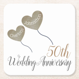 50th Golden Wedding Anniversary balloon Square Paper Coaster
