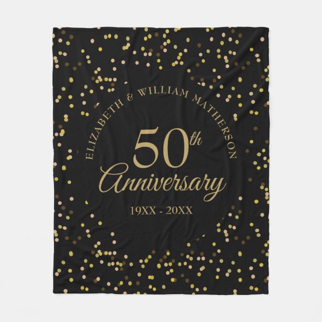 50th Golden Wedding Anniversary Black And Gold Fleece Blanket (Front)