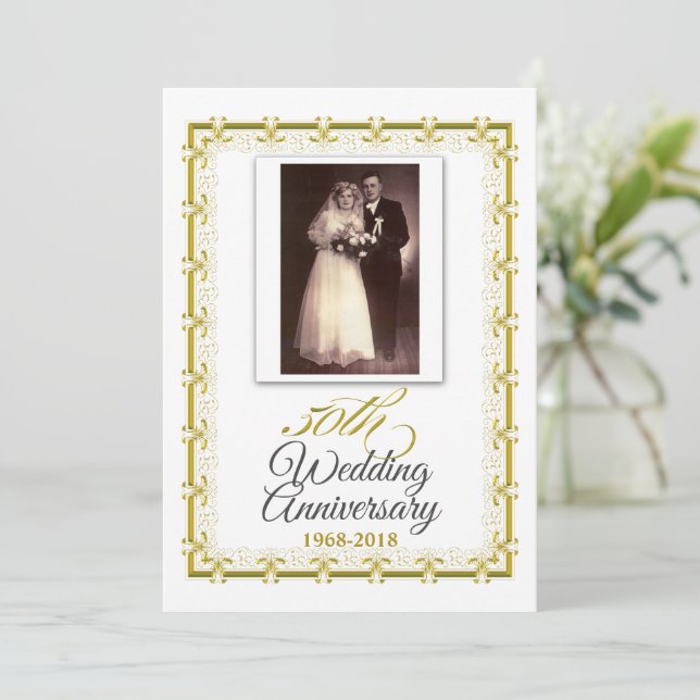 50th Golden Wedding Anniversary Celebration Photo Invitation (Standing Front)