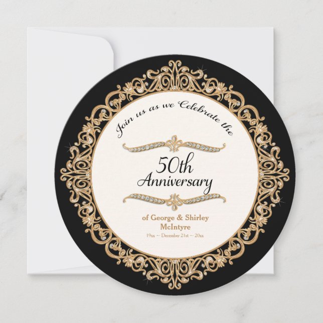 50th Golden Wedding Anniversary Celebration Round Invitation (Front)