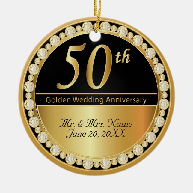 50th Golden Wedding Anniversary Ceramic Tree Decoration (Front)