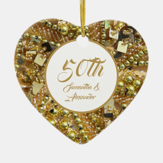 50th golden wedding Anniversary Ceramic Tree Decoration (Front)