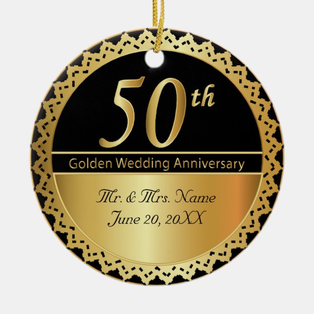 50th Golden Wedding Anniversary Ceramic Tree Decoration (Front)