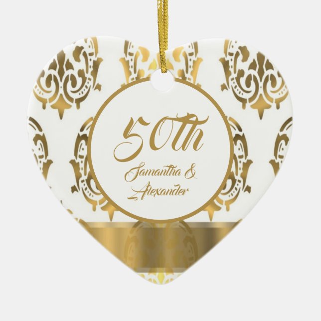 50th Golden wedding Anniversary Ceramic Tree Decoration (Front)