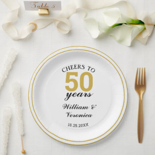 50th Golden Wedding Anniversary Cheers to 50 Years Paper Plate