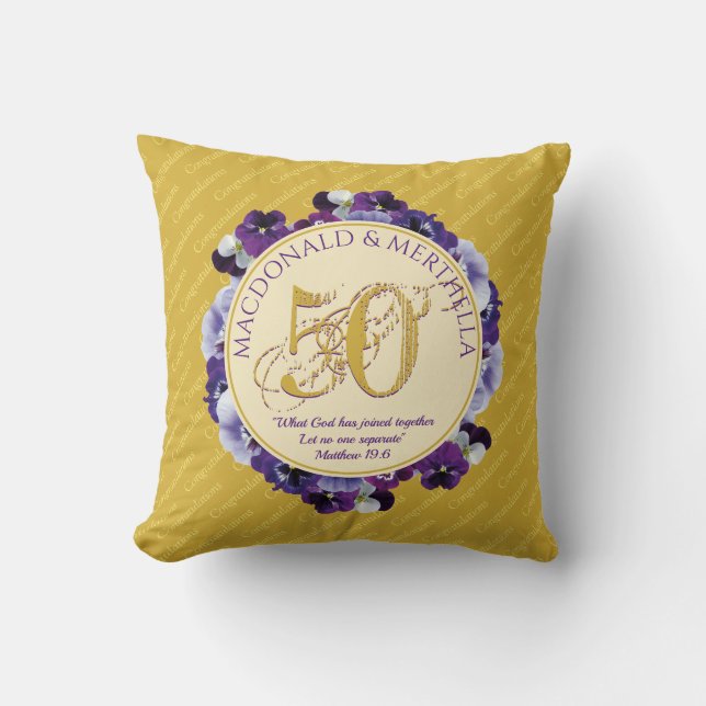 50th GOLDEN Wedding Anniversary | Christian Throw Cushion (Front)