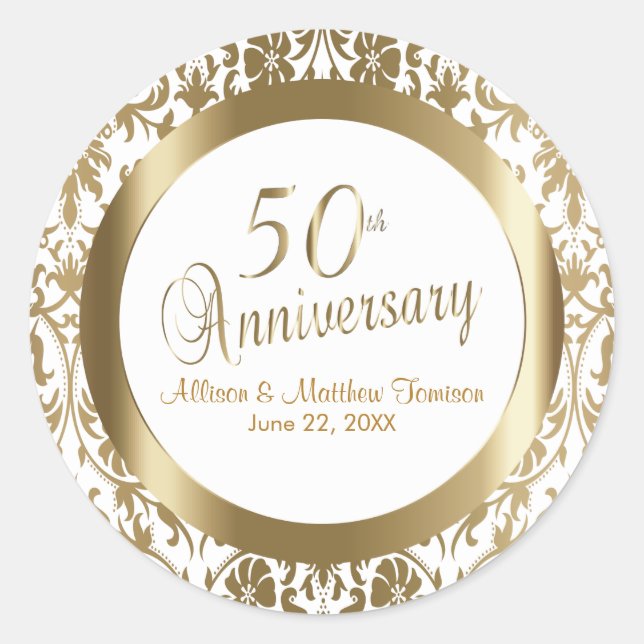 50th Golden Wedding Anniversary Classic Round Sticker (Front)