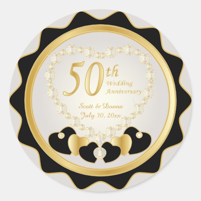 50th Golden Wedding Anniversary Classic Round Sticker (Front)