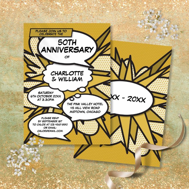 50th Golden Wedding Anniversary Comic Book Pop Invitation (50th Golden Wedding Anniversary Comic Book Pop Invitation)