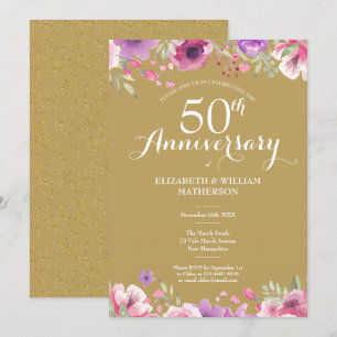 50th Golden Wedding Anniversary Country Floral Invitation