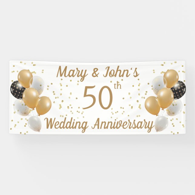 50th Golden Wedding Anniversary, Couple's Name Banner (Horizontal)