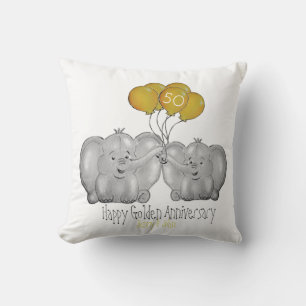 50th Golden Wedding Anniversary cute elephant Cushion