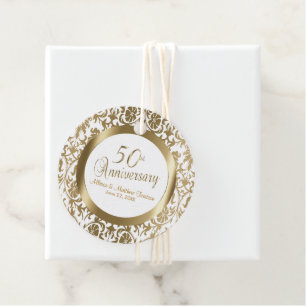 50th Golden Wedding Anniversary - Damask Favour Tags