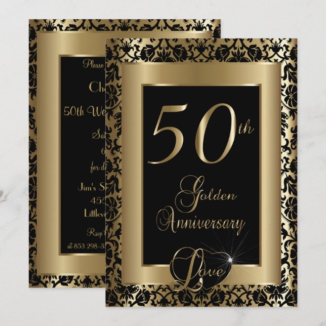 50th Golden Wedding Anniversary Design Invitation (Front/Back)