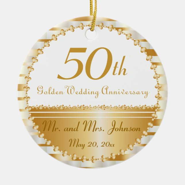 50th Golden Wedding Anniversary | DIY Name & Date Ceramic Tree Decoration (Front)