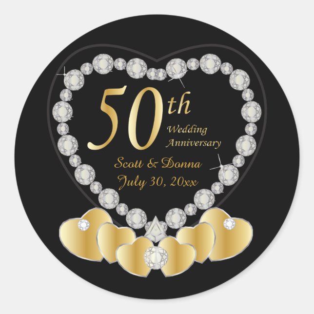 50th Golden Wedding Anniversary | DIY Text Classic Round Sticker (Front)