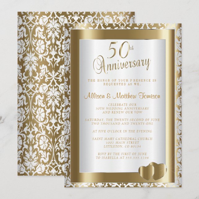 50th Golden Wedding Anniversary | DIY Text Invitation (Front/Back)