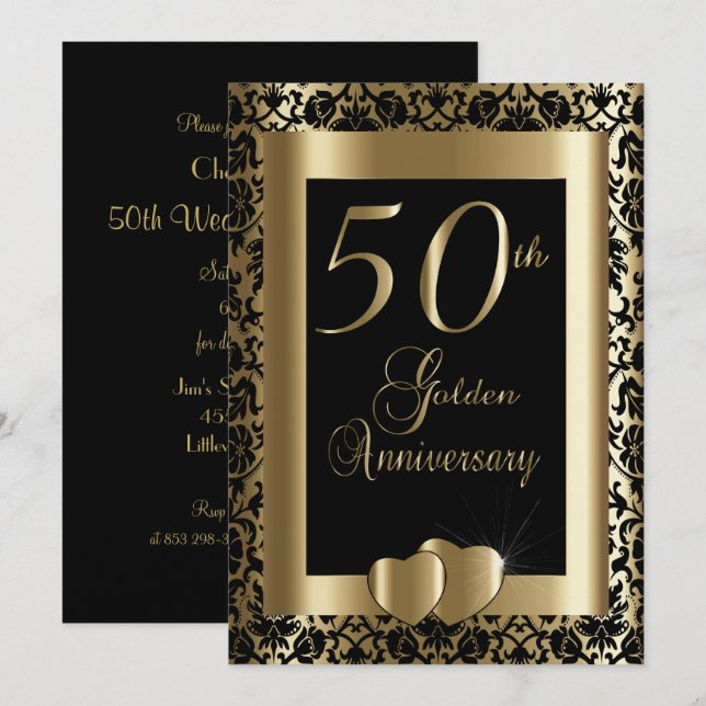 50th Golden Wedding Anniversary | DIY Text Invitation (Front/Back)