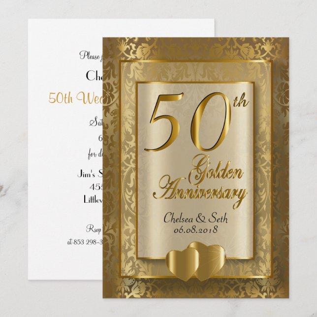 50th Golden Wedding Anniversary | DIY Text Invitation (Front/Back)