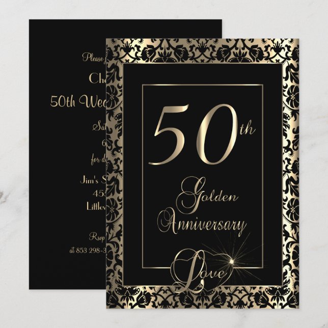 50th Golden Wedding Anniversary | DIY Text Invitation (Front/Back)