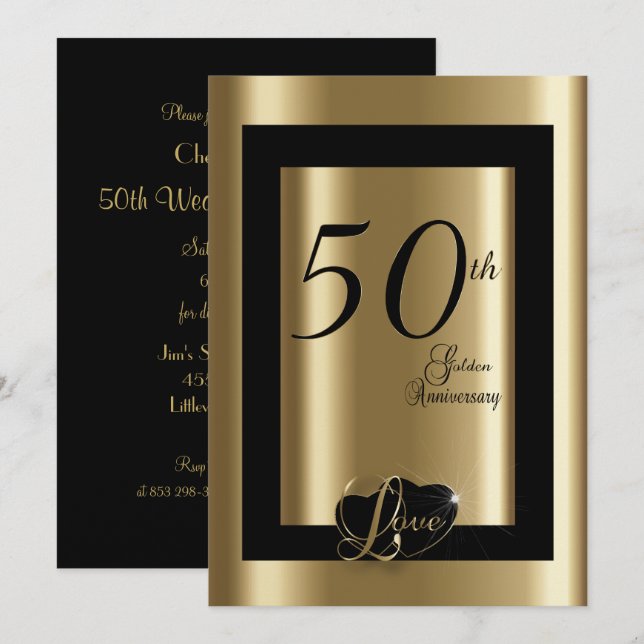 50th Golden Wedding Anniversary | DIY Text Invitation (Front/Back)