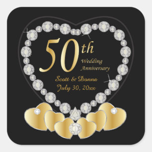 50th Golden Wedding Anniversary DIY Text Square Sticker