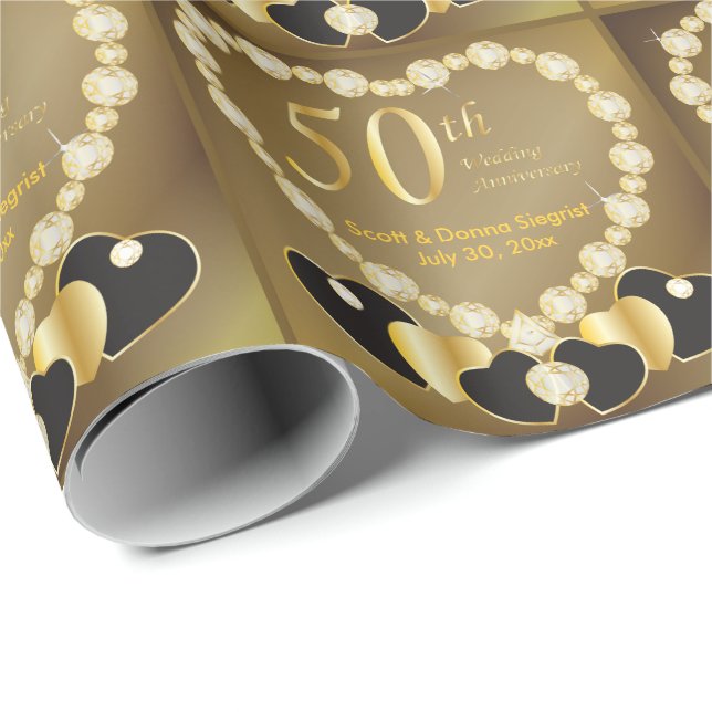 50th Golden Wedding Anniversary | DIY Text Wrapping Paper (Roll Corner)